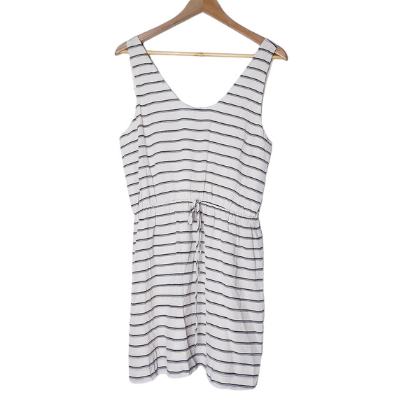 Joie Dresses & Skirts - Joie Size M Silk Dress Chariot Navy Stripe Popover Drawstring Scoop Neck Lined